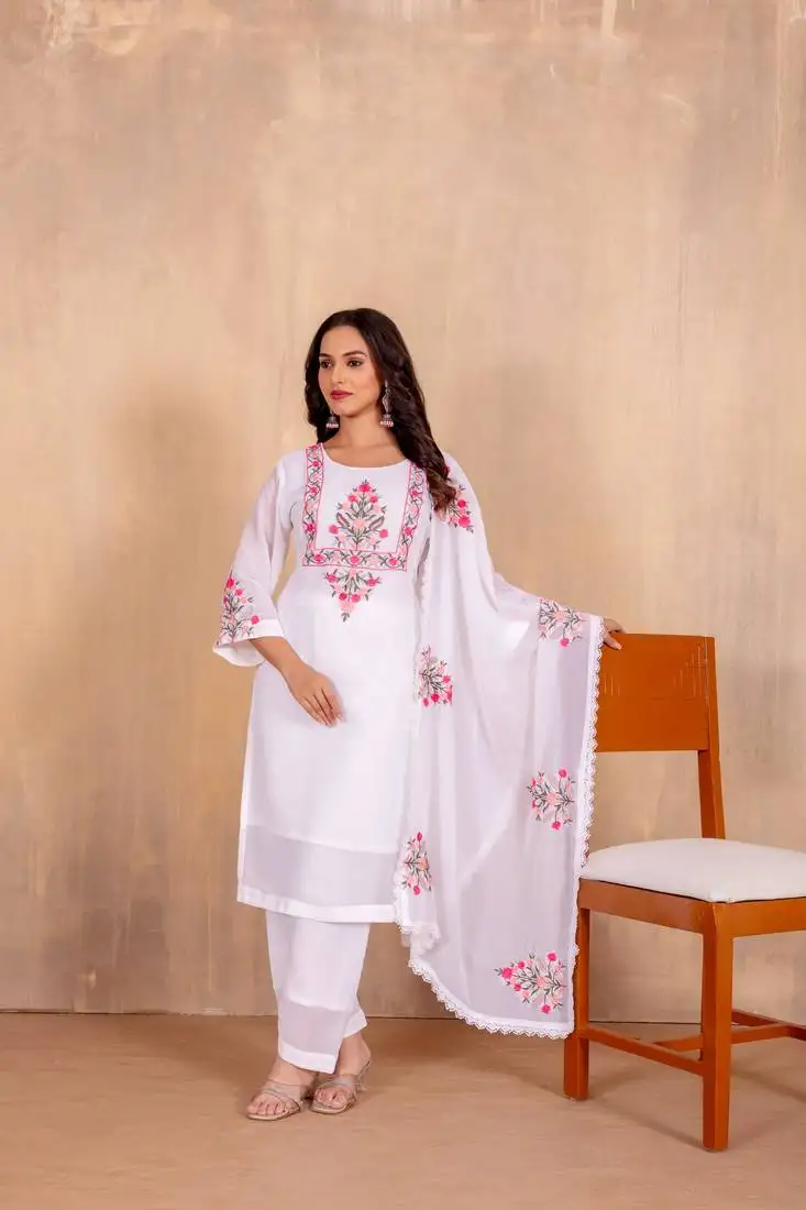 Women's georgette fabric straight kurta, pant and dupatta set