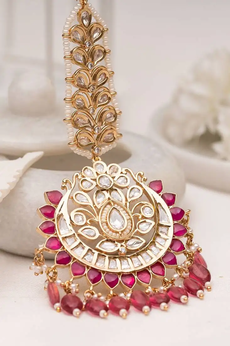 Huma polki pink maangtikka