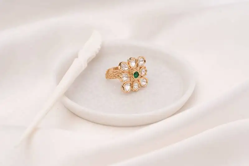 Nisa green polki ring