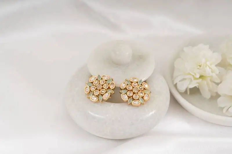 Mint green polki stud