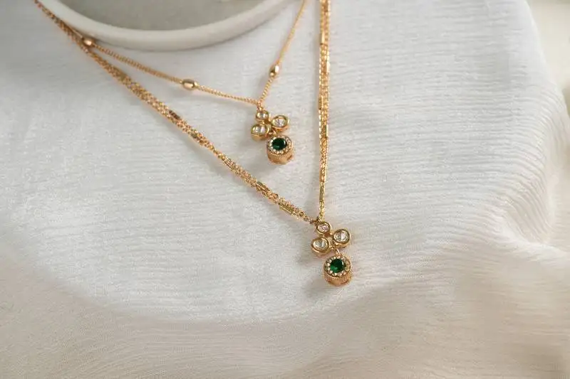 Misha multilayered polki chain pendant