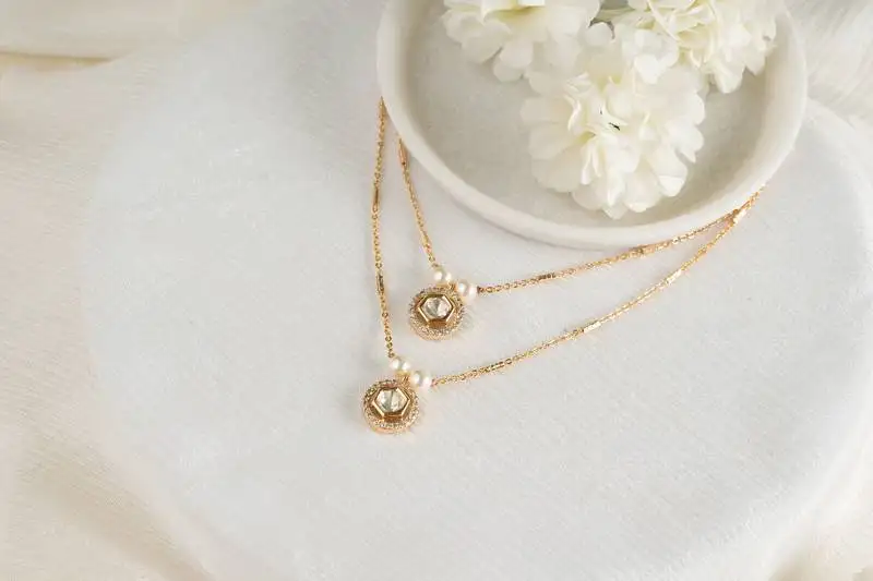 Tatva multilayered polki pendant chain