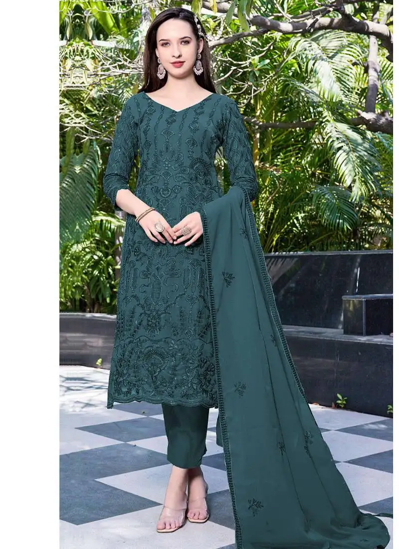 Rama green georgette pure pakistani suit for women semi stitched