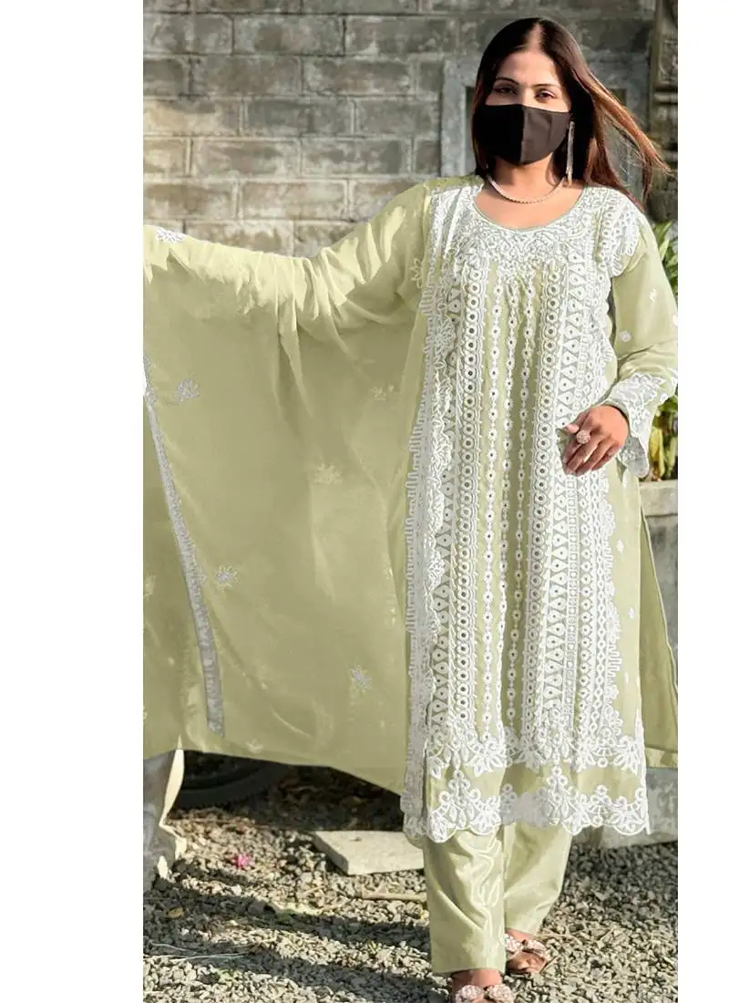 light yellow georgette straight suit for women semi stitched