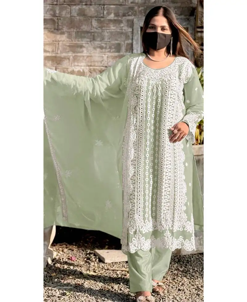 light green georgette straight suit for women semi stitched