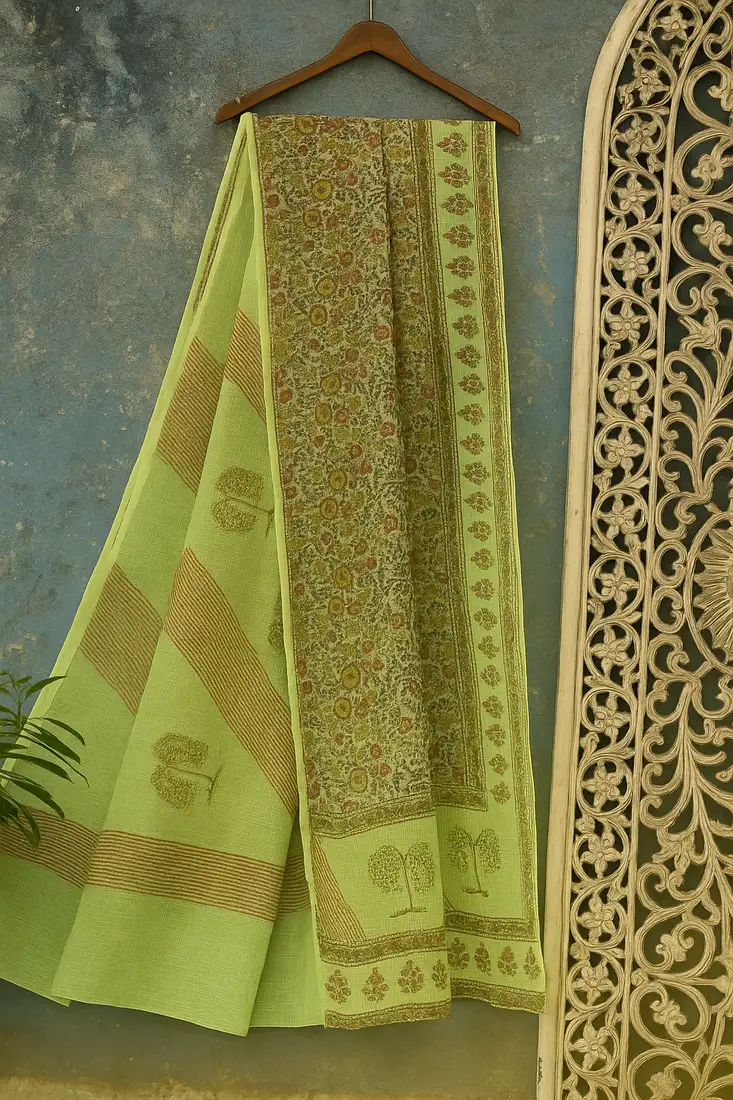 Green kota doriya handblock printed saree