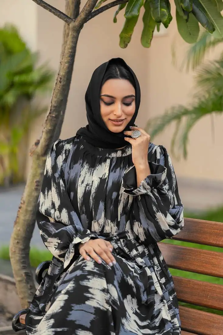 Black fancy georgette printed abaya