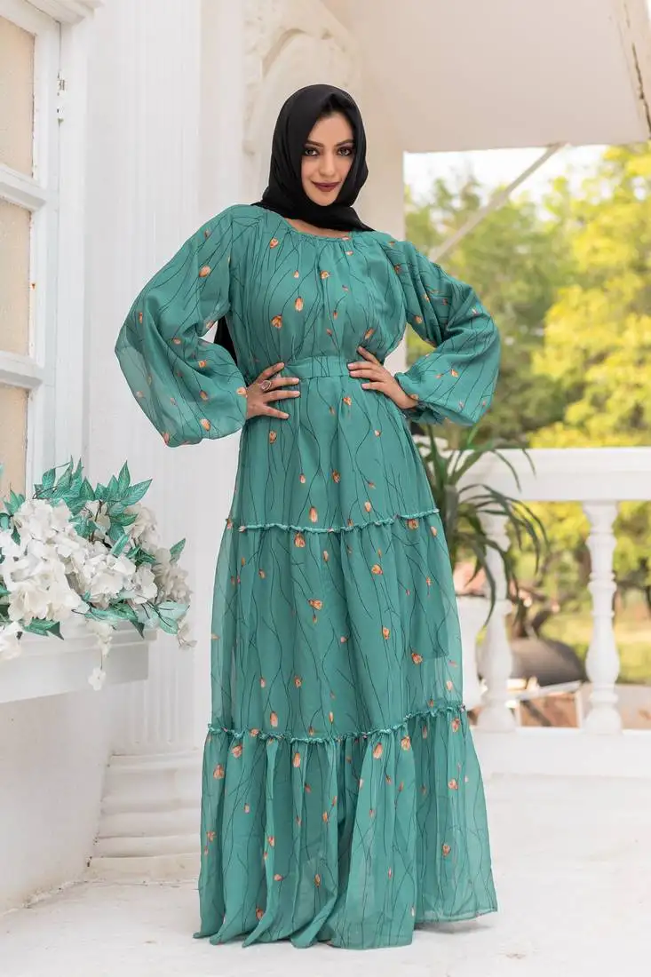 Teal georgette abaya dress