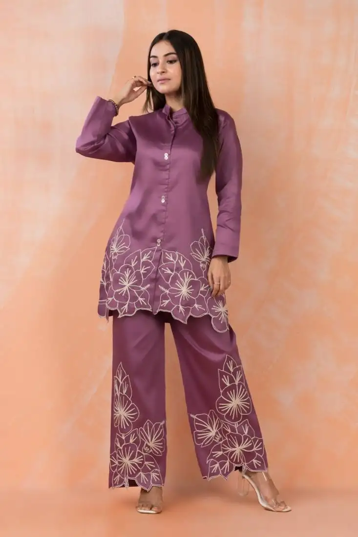 Magenta embroidered cotton sabhya iris co-ord sets