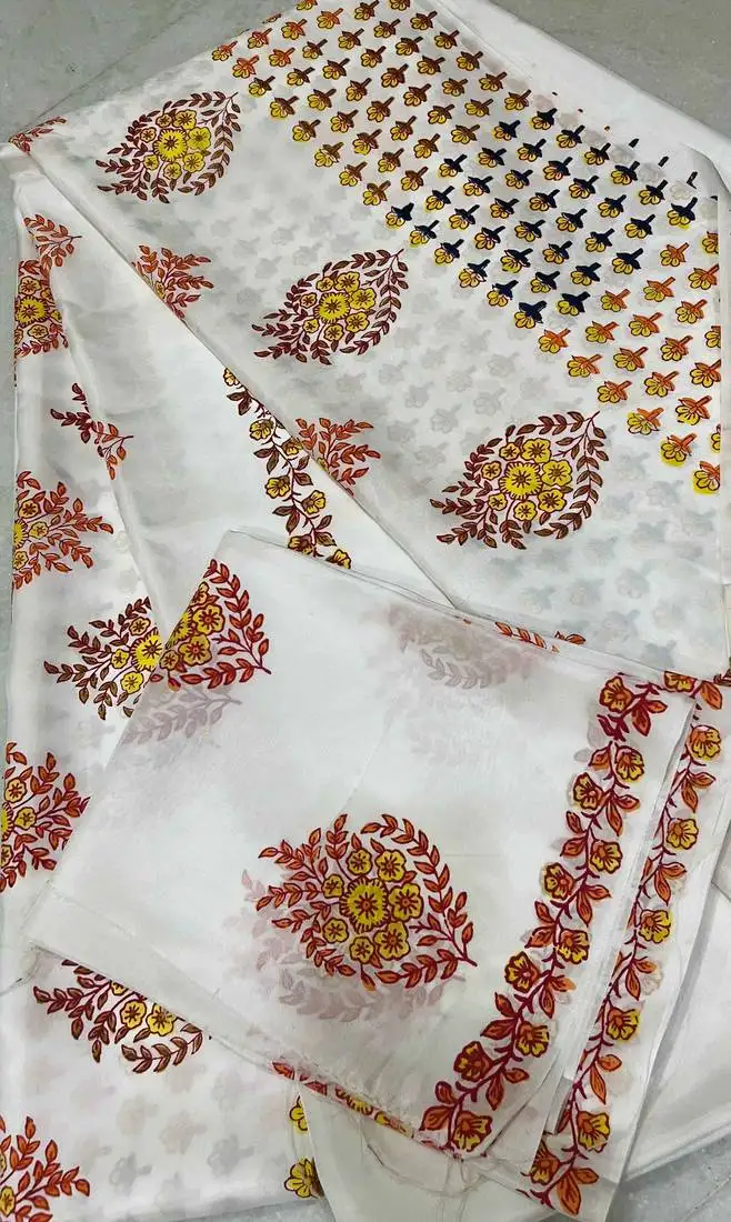 Hand block printed saree with blouse