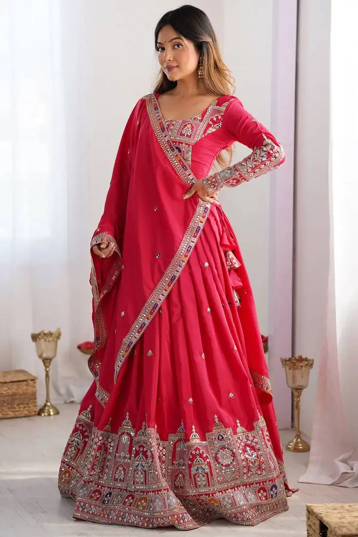 Red coding work crepe silk designer lehenga choli