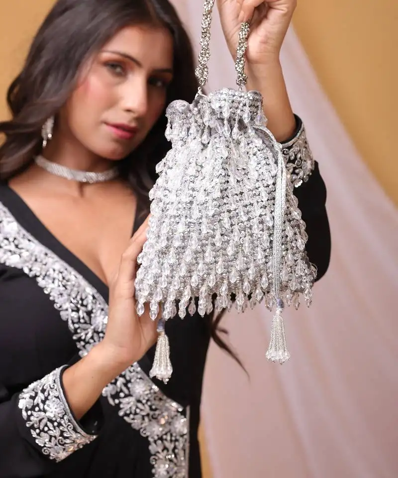 Cristallo silver potli bag