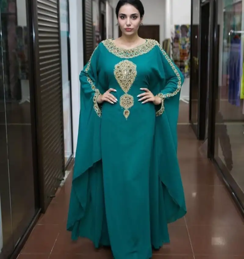 Light blue moroccan dubai kaftans farasha abaya dress very fancy long gown
