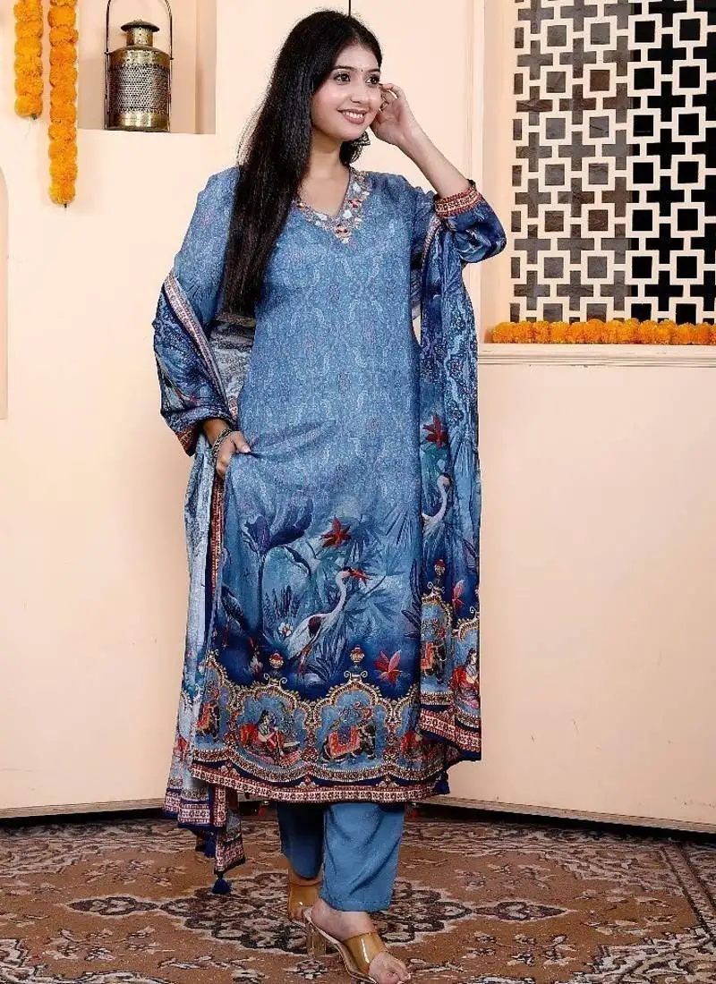 Women's digital print ajrakh kurta set for women with dupatta