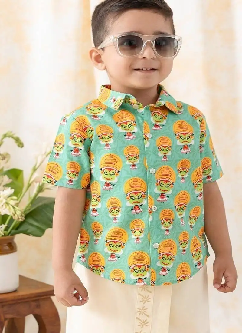 Green printed cotton shirt