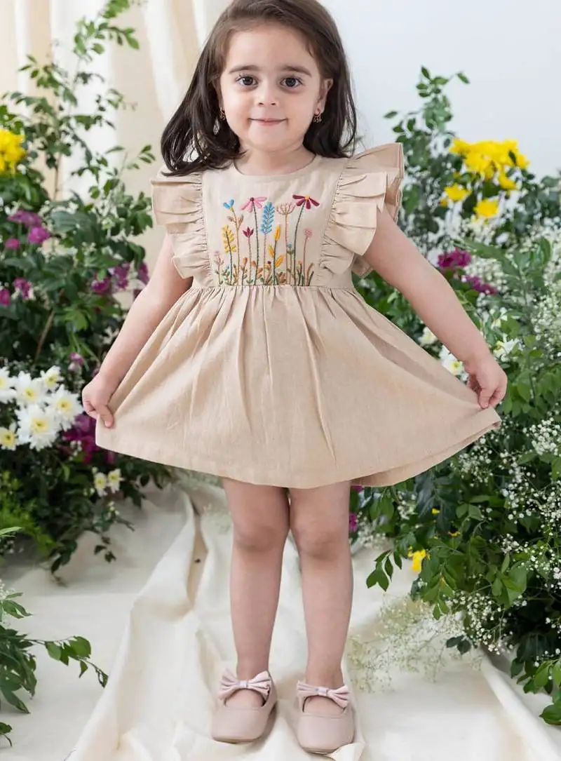 Beige embroidered cotton co ord set