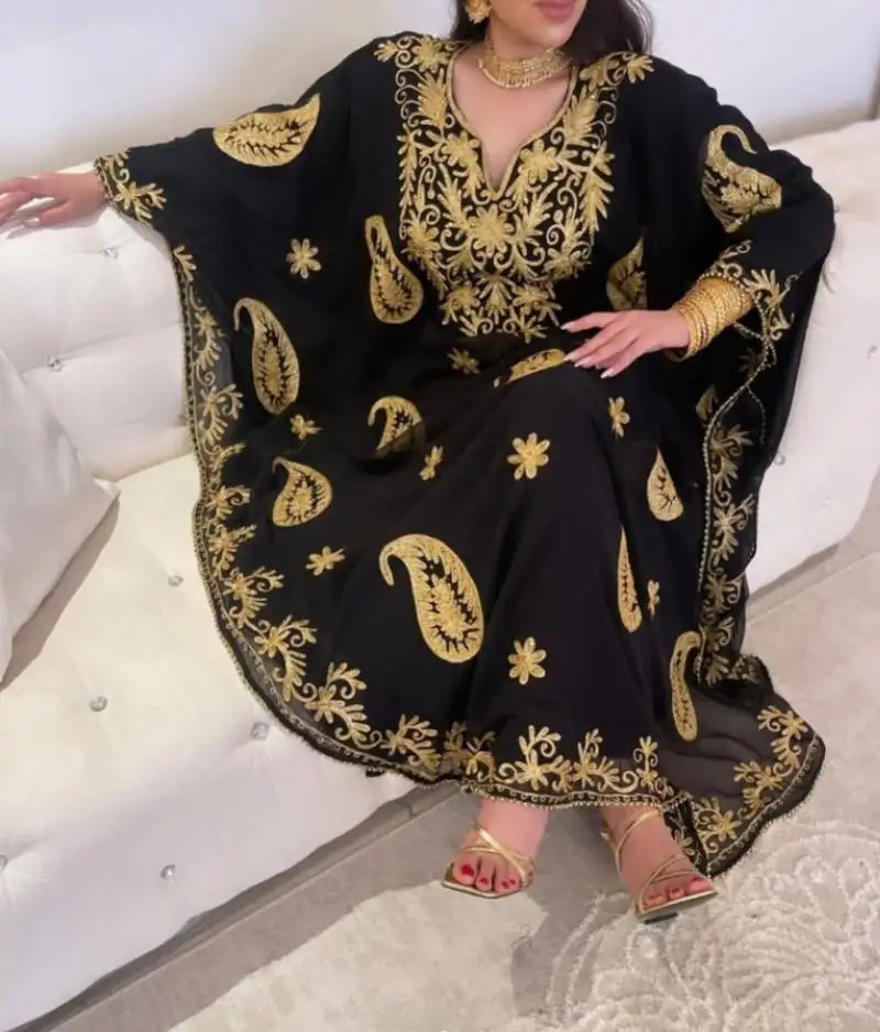 Black moroccan dubai kaftan arabic abaya dress fancy long gown