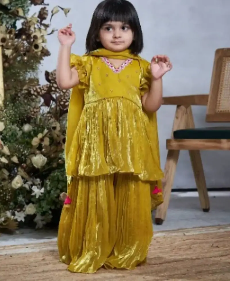 Yellow pearl embroiderd sharara set