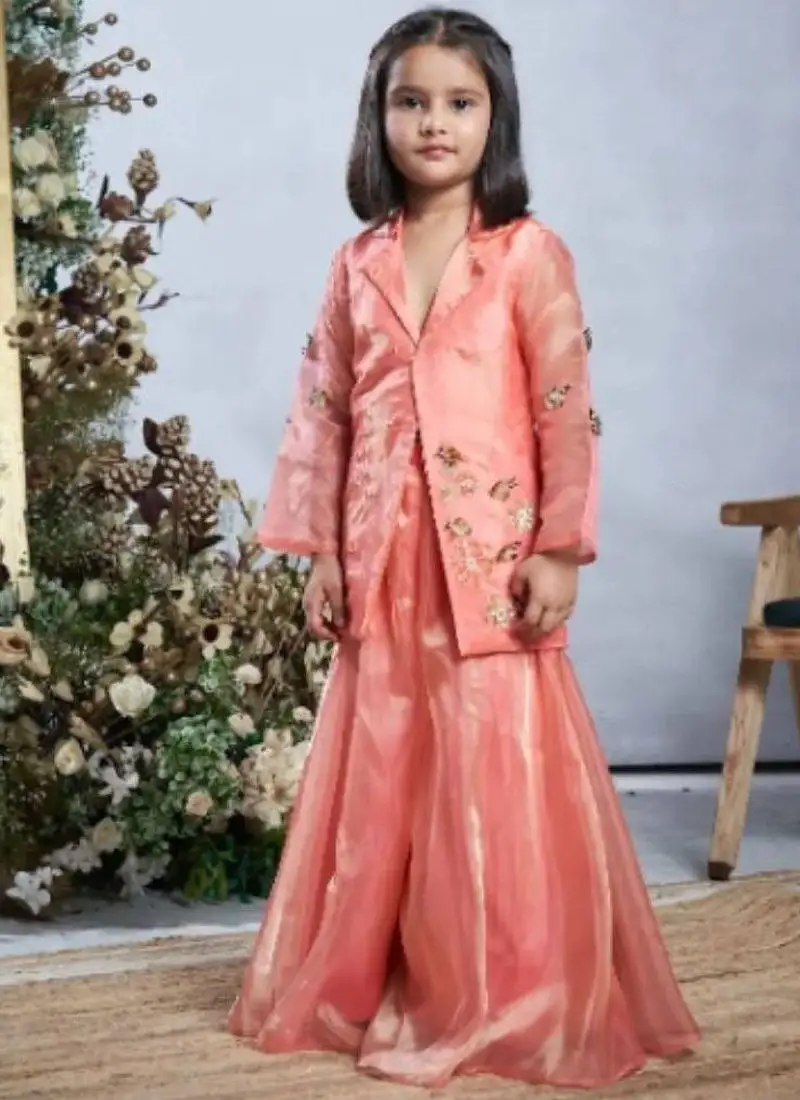 Peach sequin work sharara jacket set