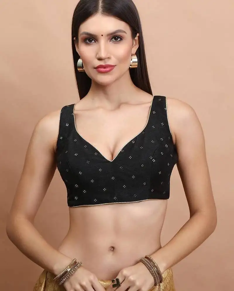 Black silk sleeveless readymade blouse