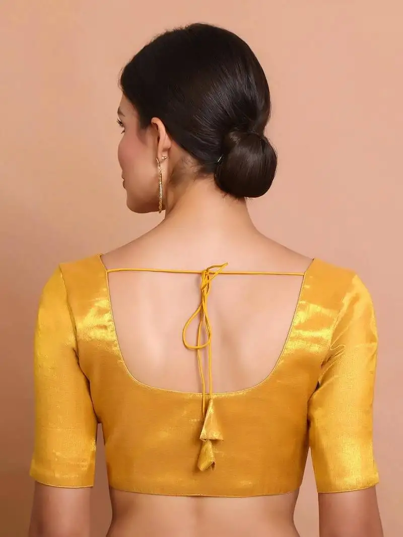 Dark gold tissue round neck readymade blouse