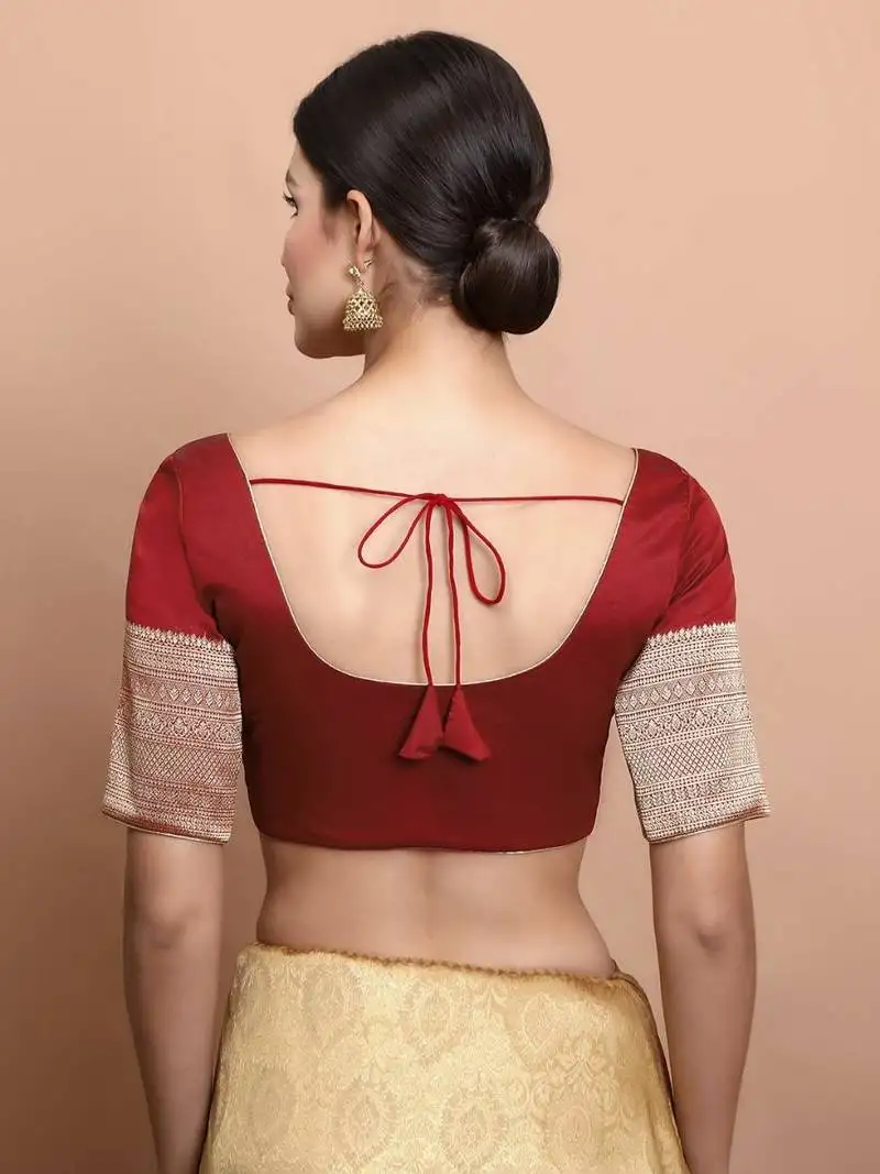 Maroon silk round neck readymade blouse
