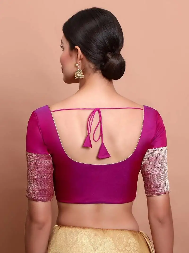 Magenta silk round neck readymade blouse