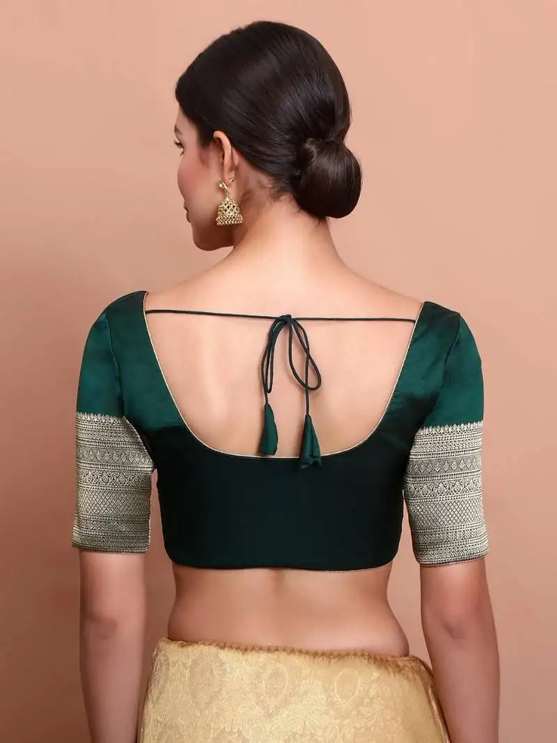 Green silk round neck readymade blouse