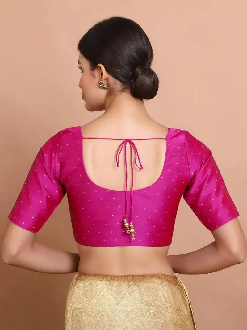 Pink silk round neck readymade blouse