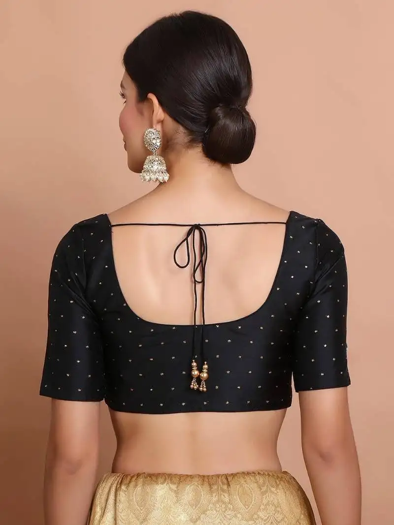 Black silk round neck readymade padded blouse