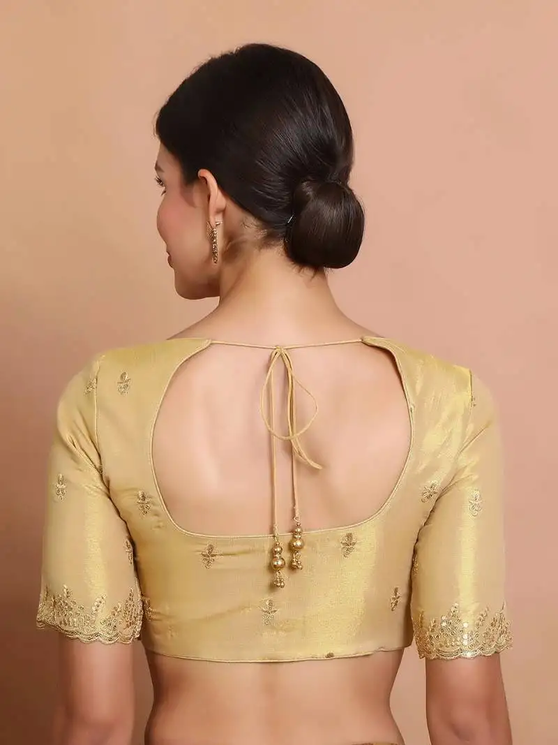 Gold tissue embroidered readymade blouse