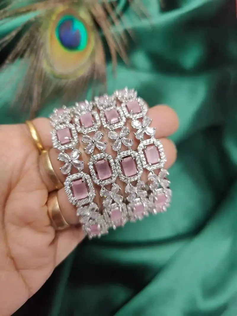 Style cubic zirconia cz stone beaded bangle set