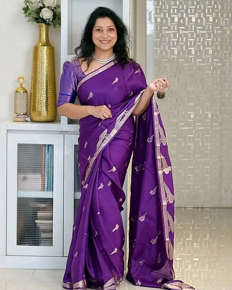 Purple silk blend saree with blouse