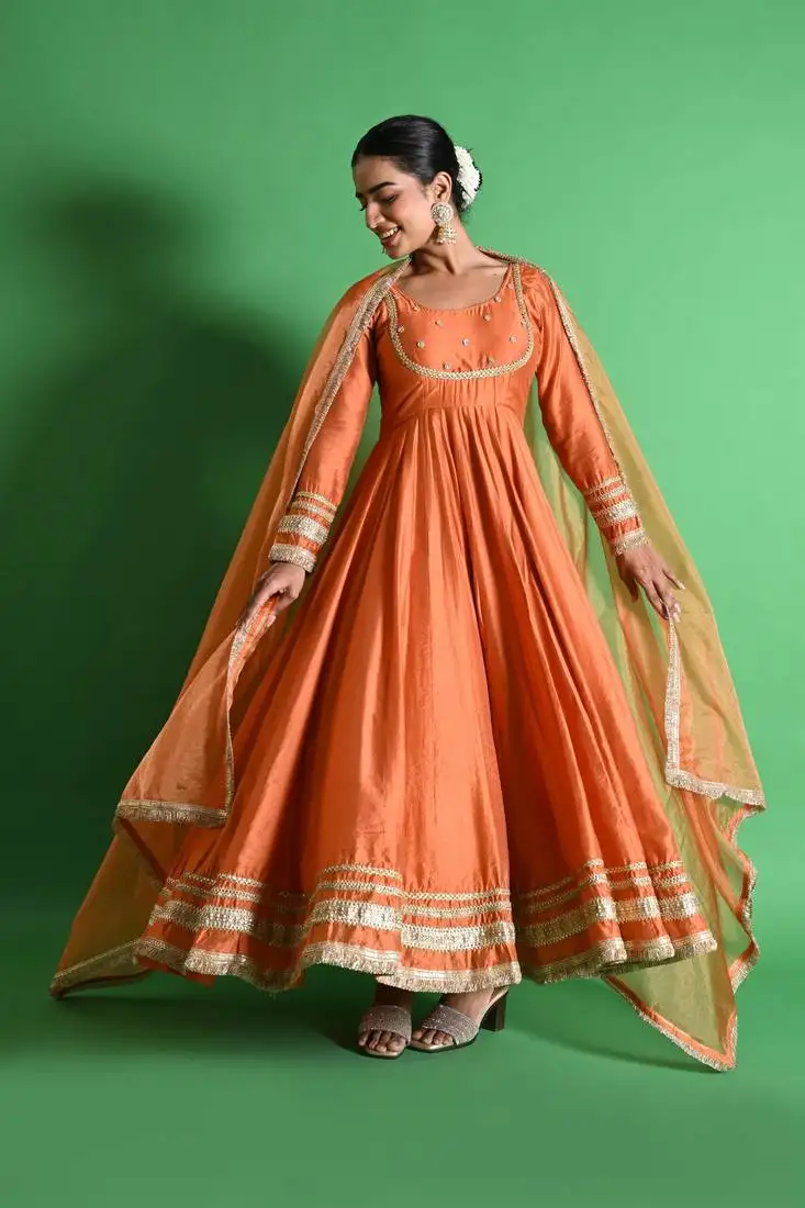 Orange chanderi anarkali set