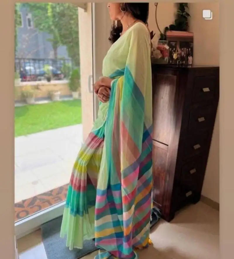 Rainbow saree soft mul cotton