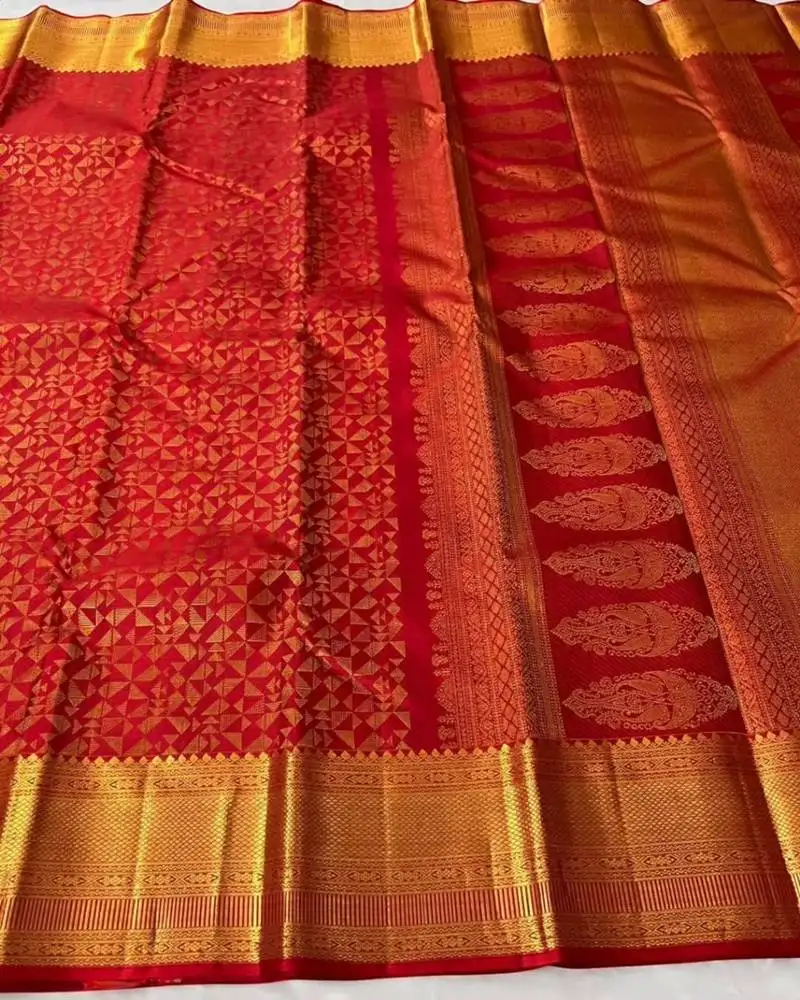 Red silk blend sarees with blouse piece