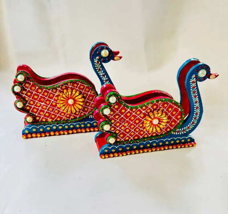Handcrafted paper mâshee swan tissue paper holder with heavy stone work – ethnic tabletop décor"