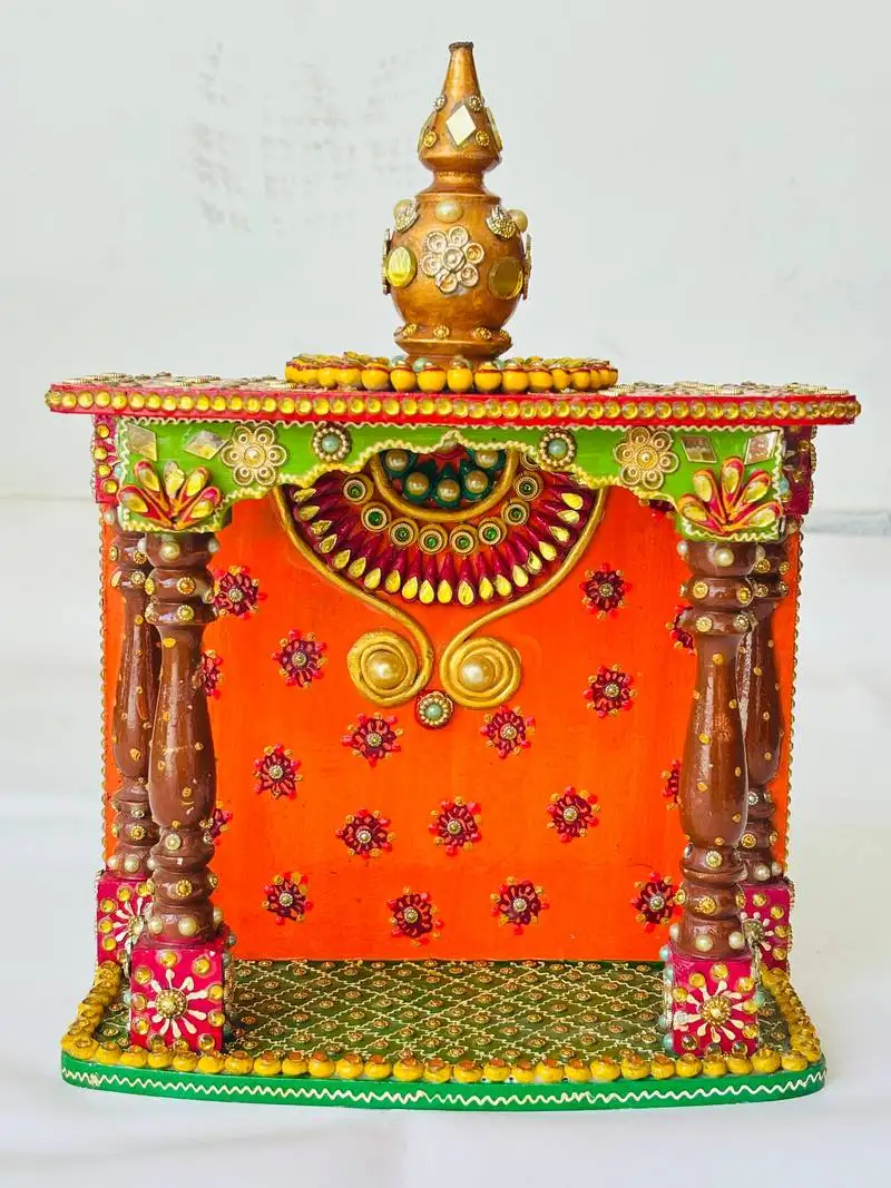 Handcrafted wooden temple – traditional rajasthani art mandir for home décor & pooja"