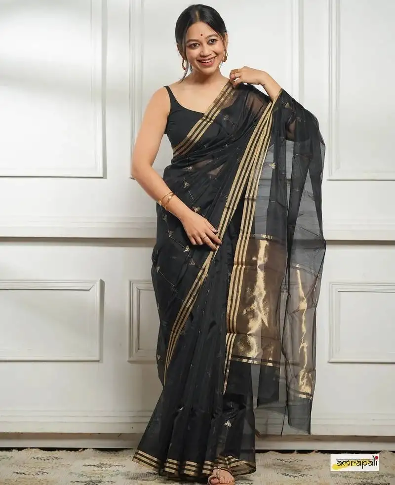 Black cotton silk blend saree with blouse