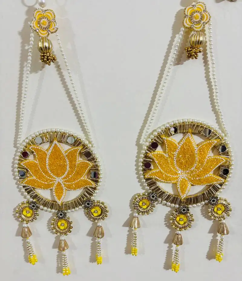 Decorative lotus-themed wall hanging with bead and mirror work (set of 2)