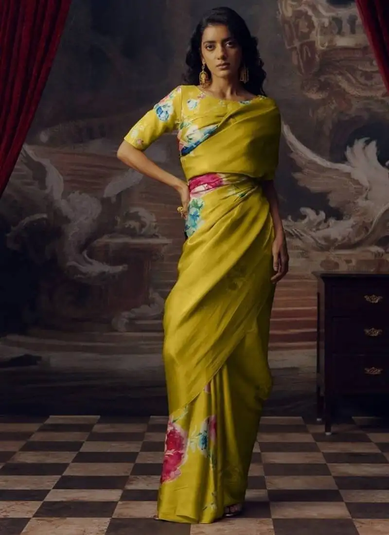 Limegreen bollywood digital printed saree