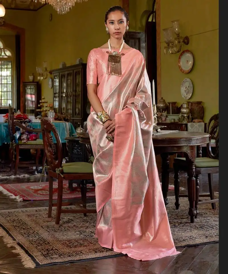Peach handwoven silk blend saree | traditional party wear