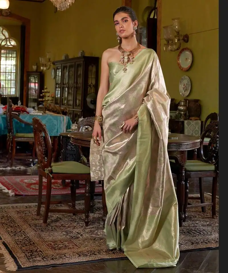 Pista green handwoven silk blend saree | stylish occasion wear