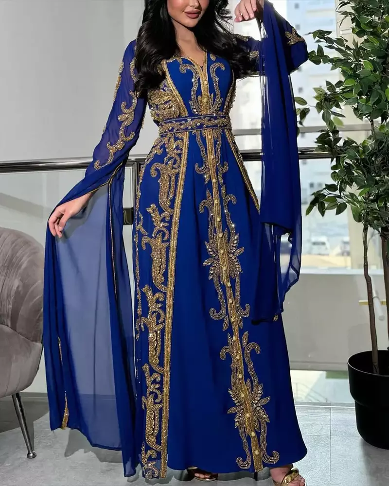 Royal blue moroccan dubai kaftans farasha abaya dress very fancy long gown