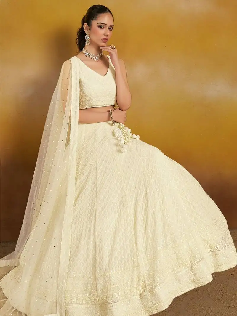 Off white sequins georgette lehenga choli