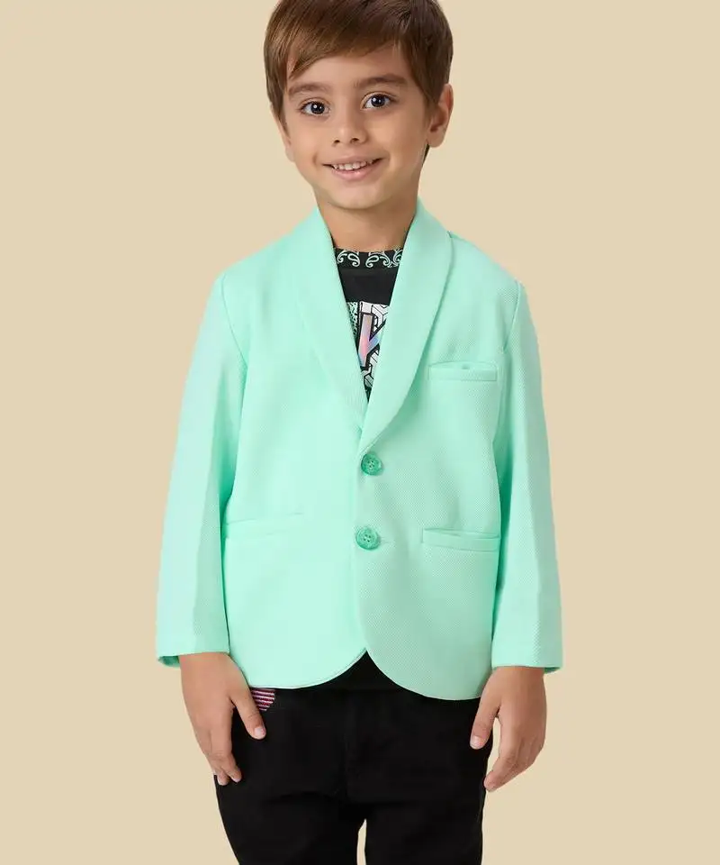 Full sleeves blazer set with graphic printed t-shirt - fluorescent green
