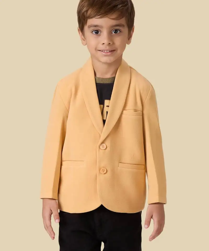 Full sleeves blazer set with graphic printed t-shirt - beige