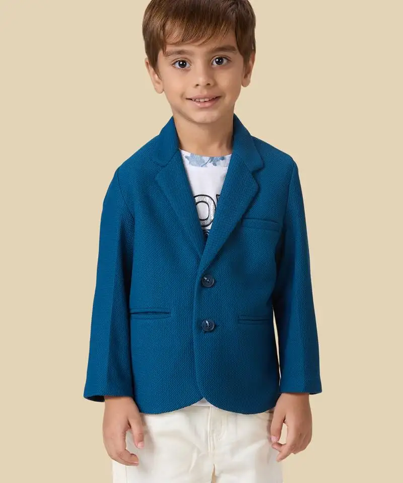 Full sleeves blazer set with graphic printed t-shirt - navy blue