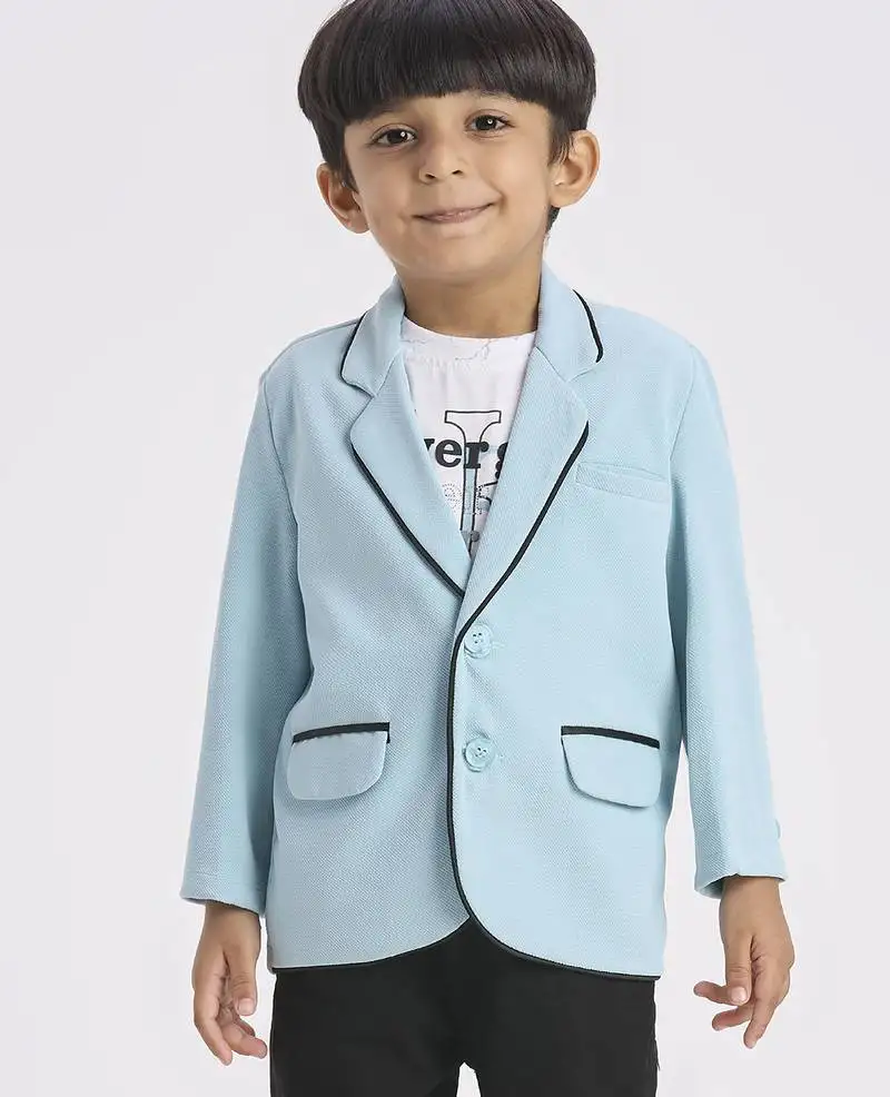 Full sleeves blazer set with graphic printed t-shirt - teal blue