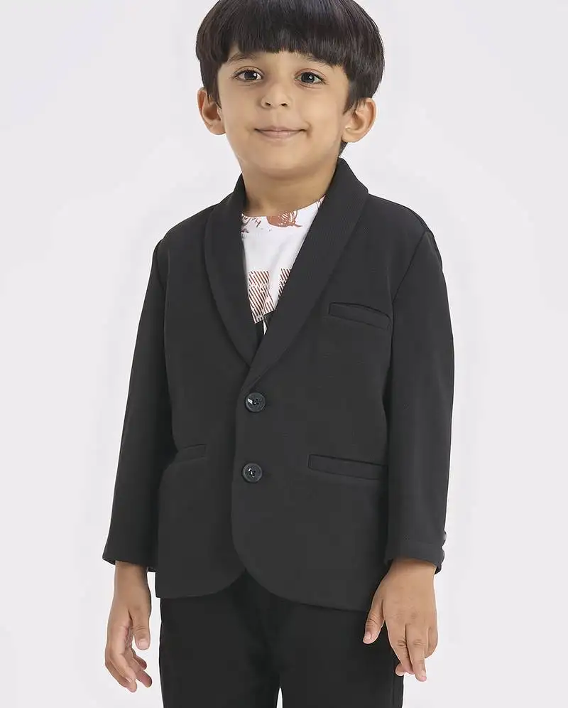 Full sleeves blazer set with graphic printed t-shirt - black